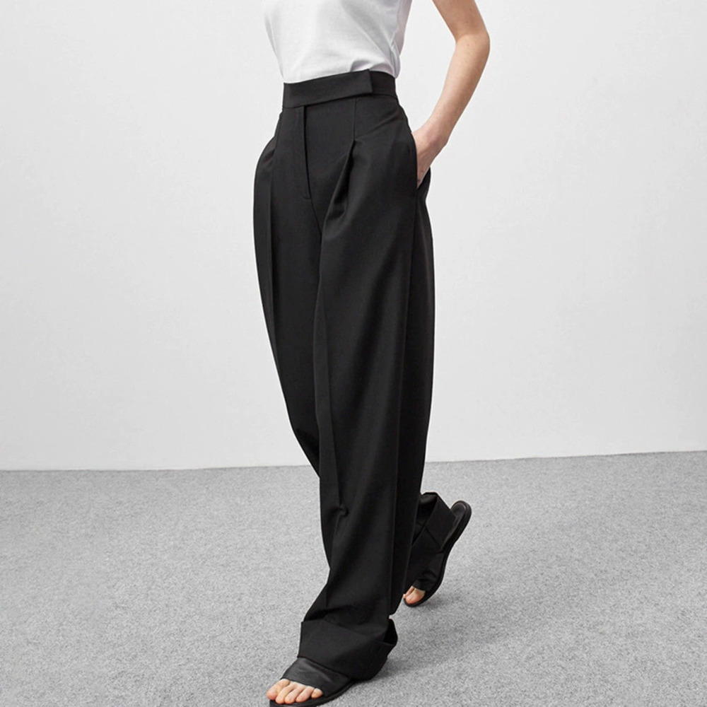 Zara Black High Waist Wide Leg Floor Length Drape Office Dress Pants Lady - Picture 6 of 9